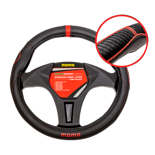 CUBRE VOLANTE MOMO NEGRO Y ROJO GRIP MOMO