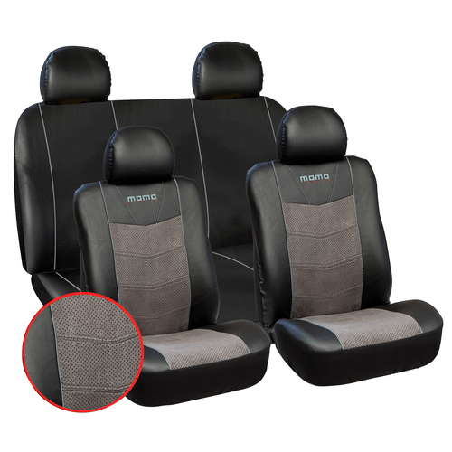 FUNDA CUBRE ASIENTO MOMO PREMIUM NEGRO GRIS