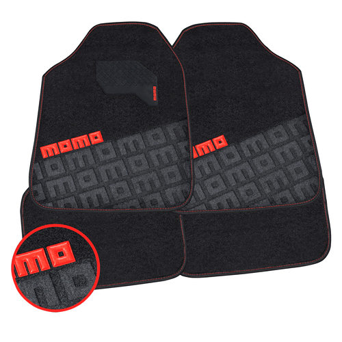 CUBRE ALFOMBRAS BOUCLE MOMO NEGRO DETALLES ROJOS