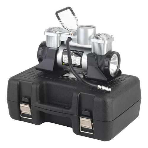 COMPRESOR DOBLE PISTÓN GUZMAN 4X4 150PSI CON MALENTIN Y LINTERNA