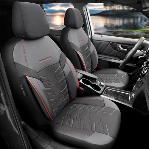 FUNDAS CUBRE ASIENTO IMPORTADAS GUZMAN REFLECTIVE NEGRO CON ROJO