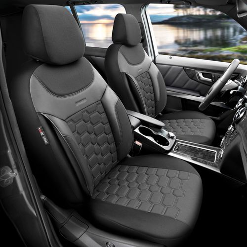 FUNDAS CUBRE ASIENTO IMPORTADAS GUZMAN CARBON NEGRO CON GRIS